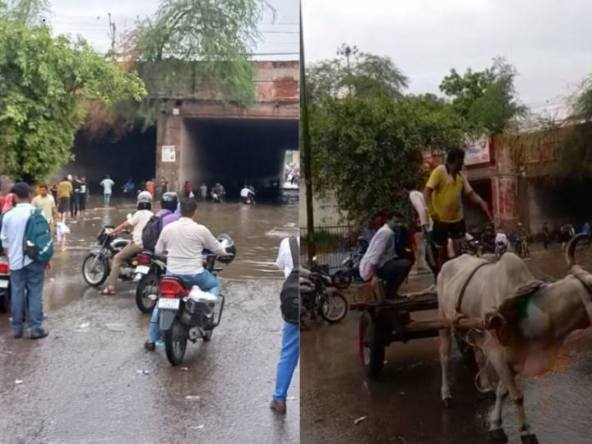 Delhi Waterlogging: राजधानी दिल्ली में भारी बारिश से प्रह्लादपुर अंडरपास में भरा पानी, पार करने के लिए बैलगाड़ी का लिया सहारा