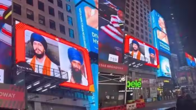 विरोध प्रदर्शन में New York’s Times Square पर दिखाई खालिस्तानी समर्थक Amritpal की तस्वीर