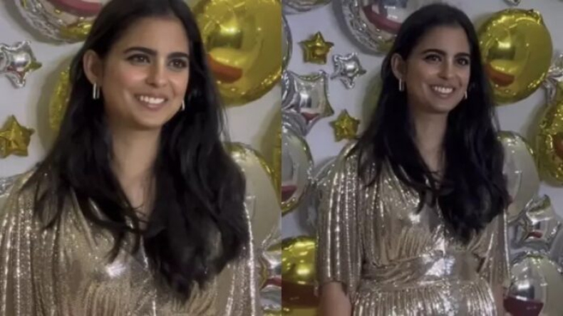 Isha Ambani: गोल्डन गर्ल बन ईशा अंबानी ने एग्जीबिशन की लूटी महफिल