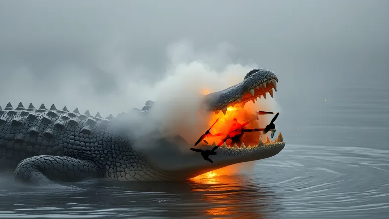 Crocodile swallowed a flying drone